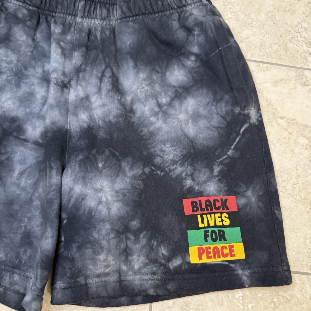 Cross Colours‎ Black Lives for Peace Fleece Shorts Black Gray Men's Large - Picture 2 of 6